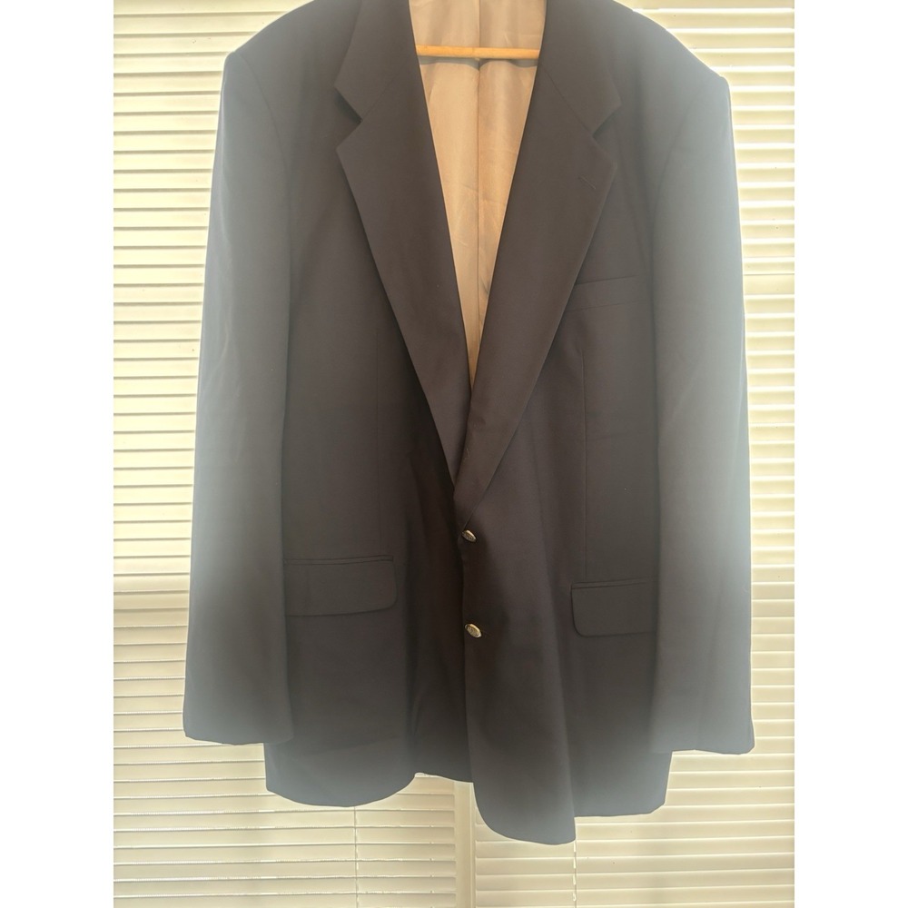 Petrocelli Men's 52L Navy Wool‎ Blazer Gold Buttons Classic Fit Hopsack Jacket